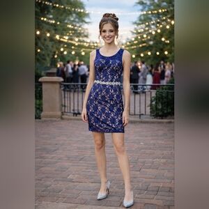 City Studios Juniors' Sequin Open-Back Dress Navy‎ Blue Size 5 Fancy Wed…